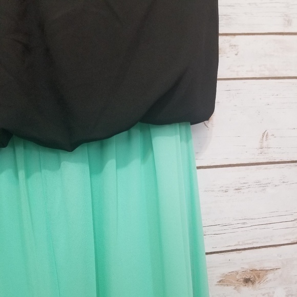 NYMPHE Chiffon Mint Green & Black Tube Top Dress - Picture 4 of 6